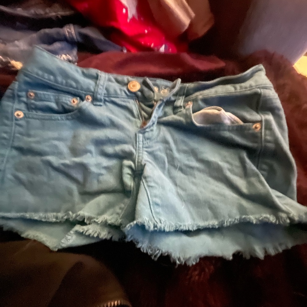 American Eagle Outfitters Light Blue Distressed Denim Shorts